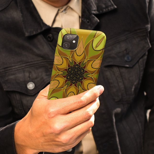 Capa Para iPhone 11 Cartoon Mandala Flor Amarelo e Verde (Criador carregado)