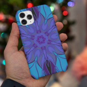 Capa Para iPhone 11 Cartoon Mandala Flor Azul e Púrpura