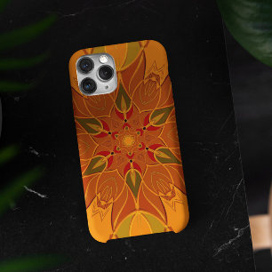 Capa Para iPhone 11 Cartoon Mandala Flor Laranja e Vermelho