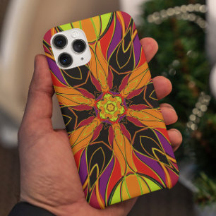 Capa Para iPhone 11 Cartoon Mandala Flor Laranja Roxo e Vermelho