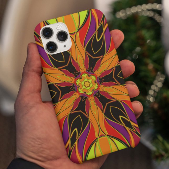 Capa Para iPhone 11 Cartoon Mandala Flor Laranja Roxo e Vermelho (Criador carregado)
