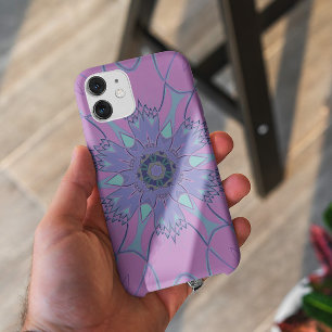Capa Para iPhone 11 Cartoon Mandala Flor Roxo e Azul