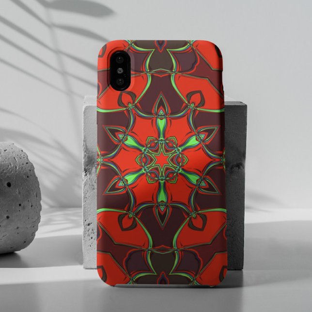 Capa Para iPhone 11 Cartoon Mandala Flor Vermelho e Teal (Criador carregado)