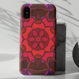 Capa Para iPhone 11 Cartoon Mandala Flor Vermelho Rosa e Púrpura