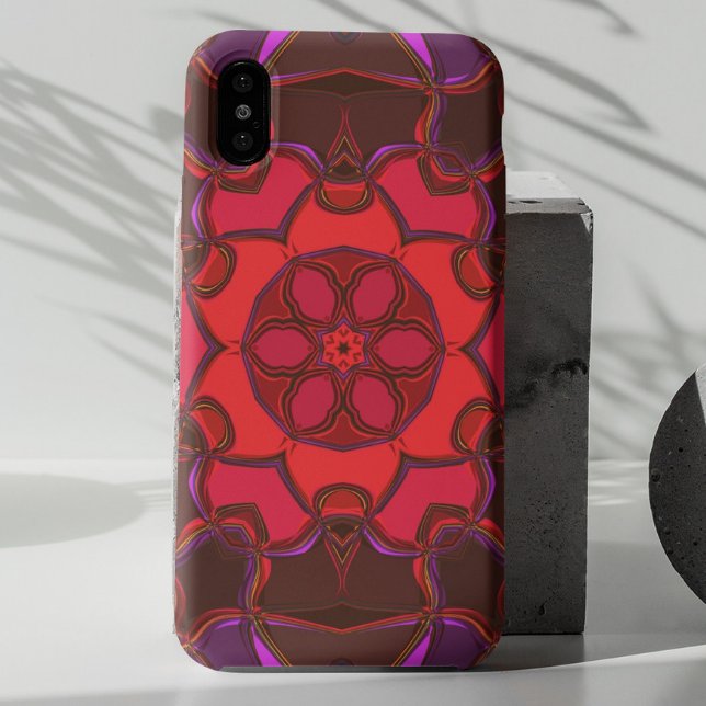 Capa Para iPhone 11 Cartoon Mandala Flor Vermelho Rosa e Púrpura (Criador carregado)