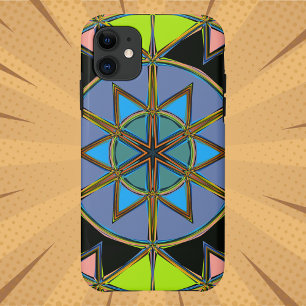 Capa Para iPhone 11 Cartoon Mandala Verde Azul e Laranja