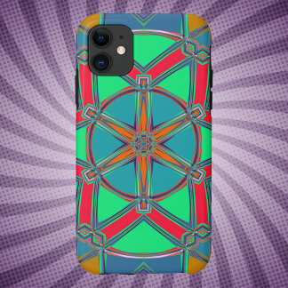 Capa Para iPhone 11 Cartoon Mandala Verde Vermelho e Azul