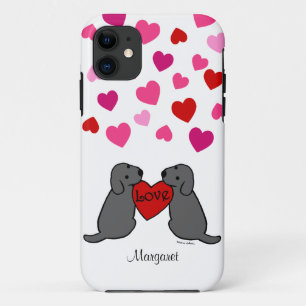 Capa Para iPhone 11 Cartoon Personalizado de Dois Labradores Pretos