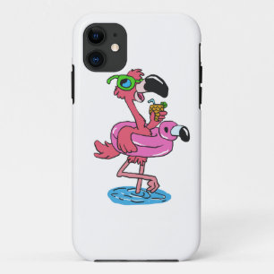 Capa Para iPhone 11 Cartum de Verão Flamingo  escolher cor de fundo