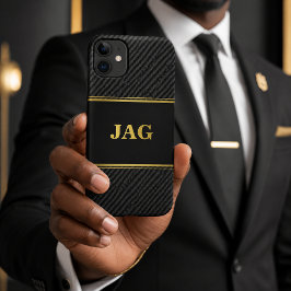 Capa Para iPhone 11 Carvão Profissional Preto e Monograma Dourado