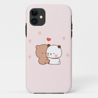 Capa Para iPhone 11 Casal bonito, amor do Urso Panda, rosa