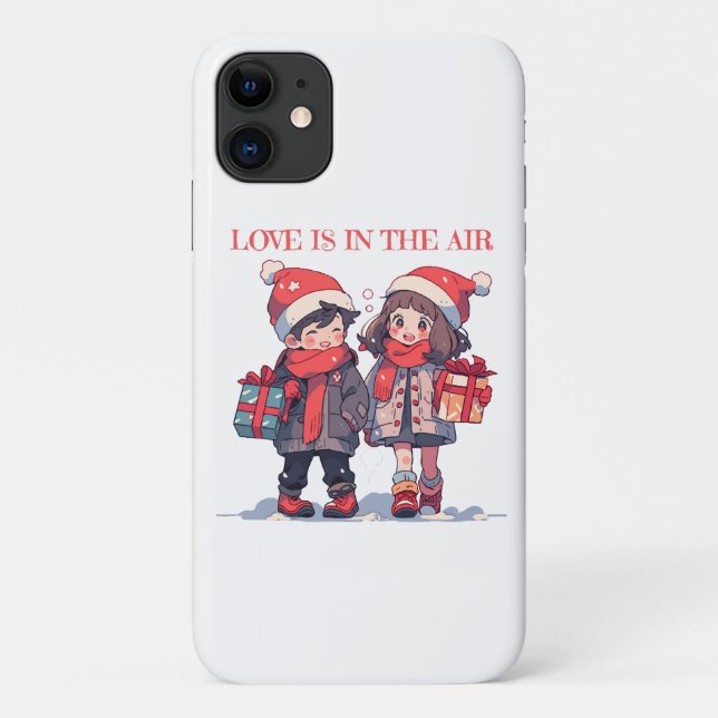 Capa Para iPhone 11 Casal de Natal - O amor está no ar (Verso)