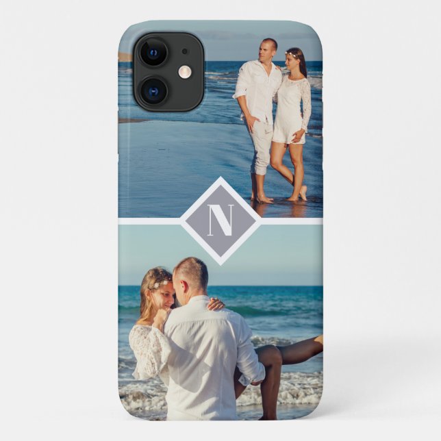 Capa Para iPhone 11 casal personalizado moderno e elegante monograma (Verso)