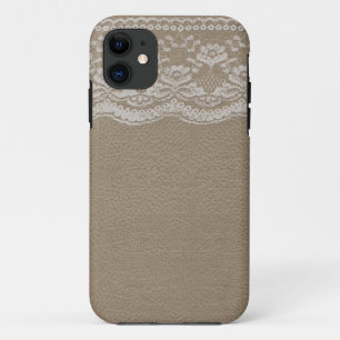 Capa Para iPhone 11 Casamento de couro e rendas