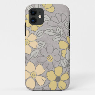 Capa Para iPhone 11 Casamento Floral de Vintage Amarelo e Cinza