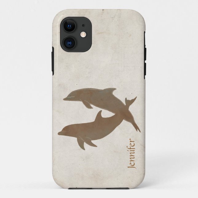 Capa Para iPhone 11 Casamento Rustic Dolphins Beach (Verso)
