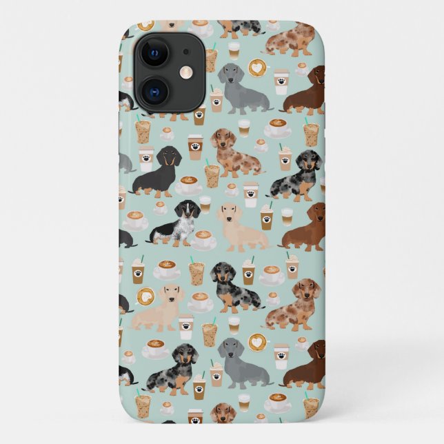 Capa Para iPhone 11 Casca de café Dachshund (Verso)