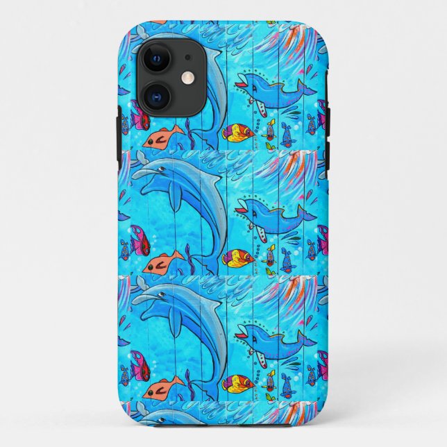 Capa Para iPhone 11 caso azul dos golfinhos (Verso)