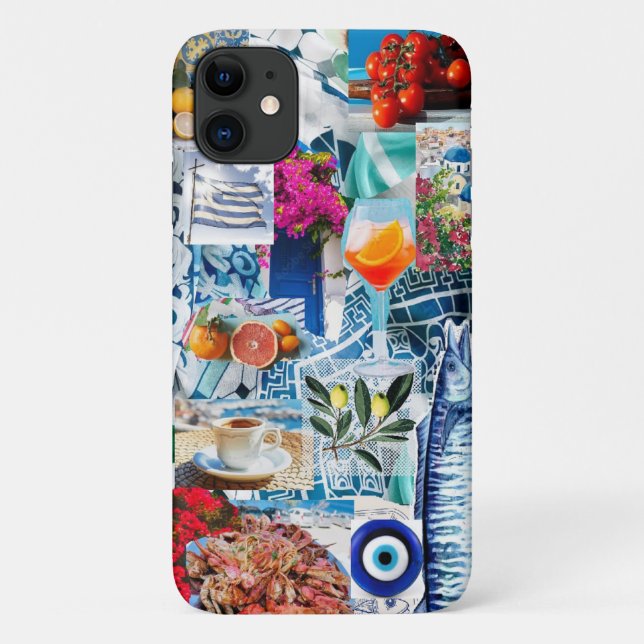 Capa Para iPhone 11 caso de colagem de férias na Grécia (Verso)