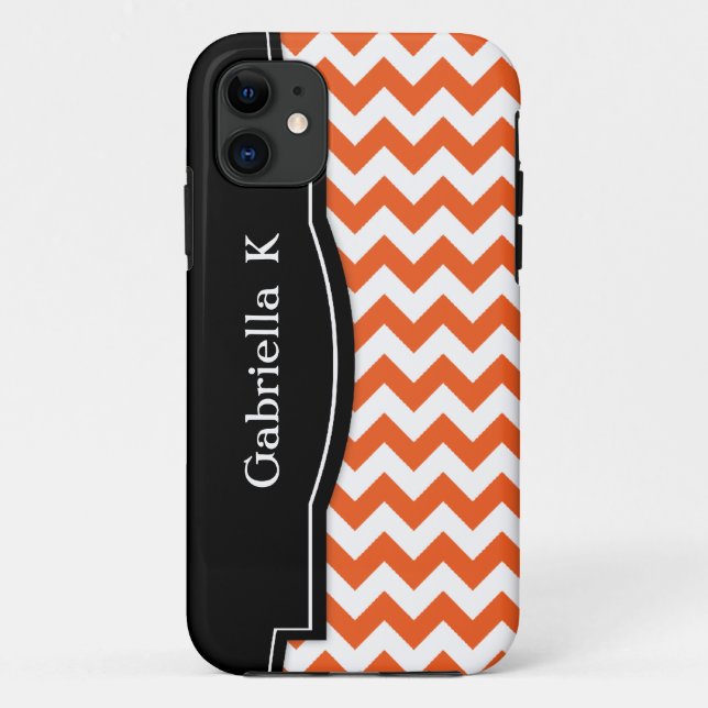 Capa Para iPhone 11 Caso do iPhone 5 do Frame Preto Laranja Chevron (Verso)