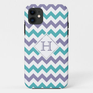 Capa Para iPhone 11 caso do iPhone 5: Monograma: Chevron roxo & azul