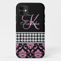 Caso do Monogram Name Black Pink Damask iPhone 5