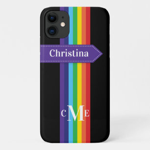 Capa Para iPhone 11 Caso iPhone 11 Arco-íris com Monograma