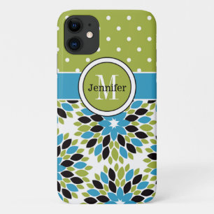 Capa Para iPhone 11 Caso iPhone 11 Floral, Pontos Azul, Verde