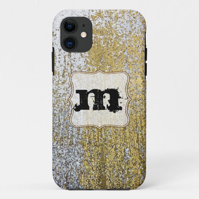 Capa Para iPhone 11 Caso IPHONE 5 do Monograma do Grunge Dourado e Pra (Verso)