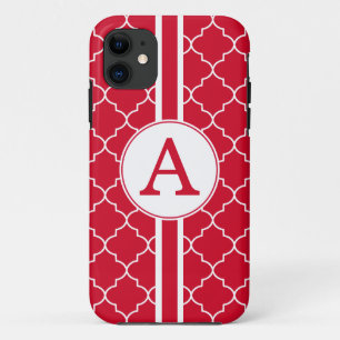 Capa Para iPhone 11 Caso iPhone 5 do Monograma Vermelho Brilhante
