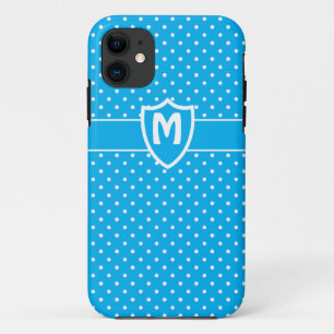 Capa Para iPhone 11 Caso iPhone 5 Monograma, Bolinhas Turquesa