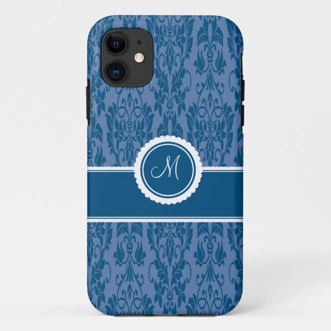 Capa Para iPhone 11 Caso Monogrammed do iPhone 5 do damasco do mirtilo (Verso)