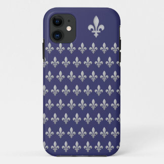 Capa Para iPhone 11 Caso Silver Fleur de Lys Royal Blue iPhone 5