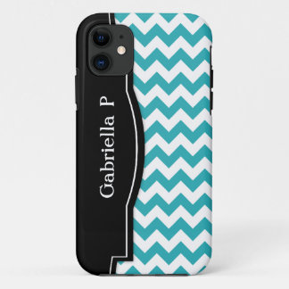 Capa Para iPhone 11 Caso Turquoise Chevron Black Frame iPhone 5