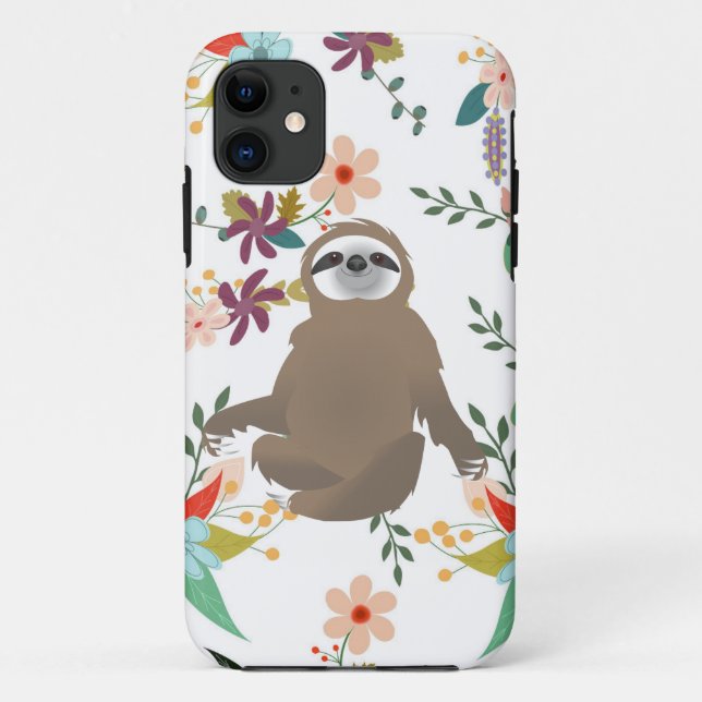 Capa Para iPhone 11 Castanho Sentado no Fundo das Flores de Folha (Verso)