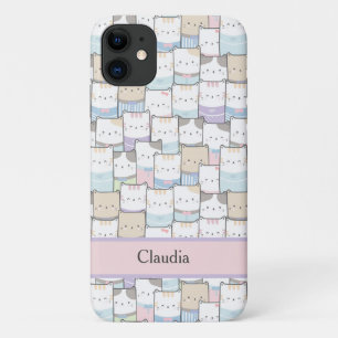 Capa Para iPhone 11 Cat Abstrato Seu Nome Cuz Rosa Púrpura
