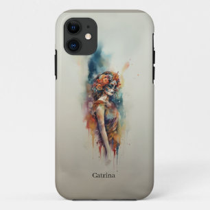 Capa Para iPhone 11 Catrina de Aquarela Dia de los Muertos Crânio de A