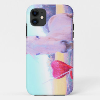 Capa Para iPhone 11 Cavalo Amarelo e Coração Vermelho