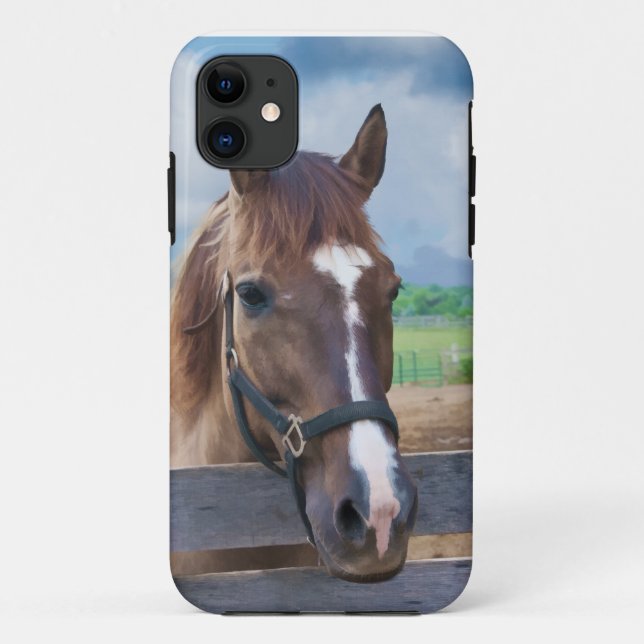 Capa Para iPhone 11 Cavalo de Brown com cabeçada (Verso)