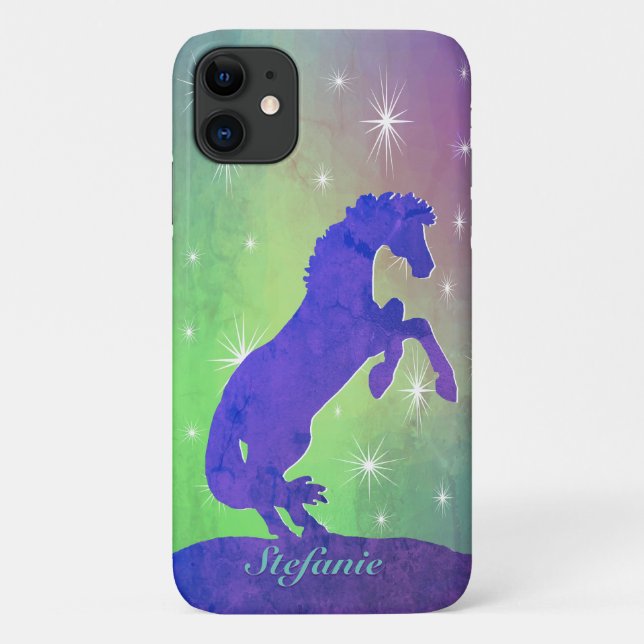 Capa Para iPhone 11 Cavalo de Criação Roxo V (estrelas) (Verso)