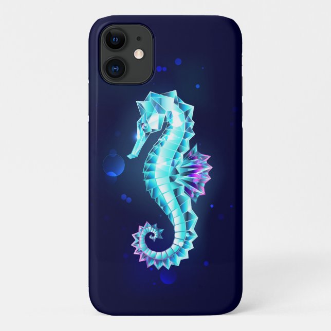 Capa Para iPhone 11 Cavalo de Gelo Cristal em Fundo Azul (Verso)