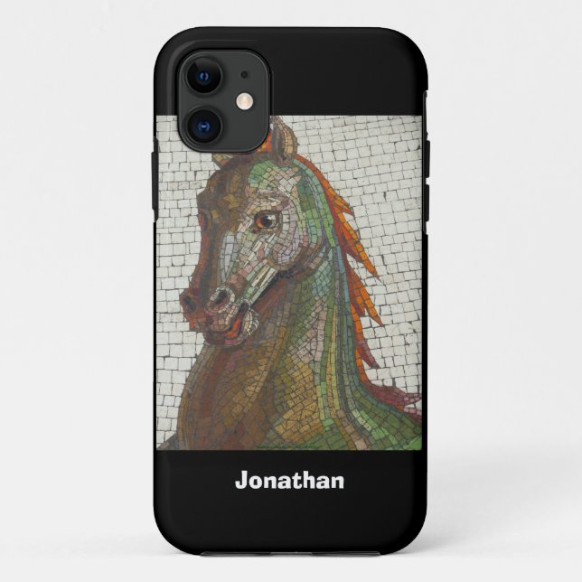 Capa Para iPhone 11 Cavalo de Mosaico, Nome  (Verso)