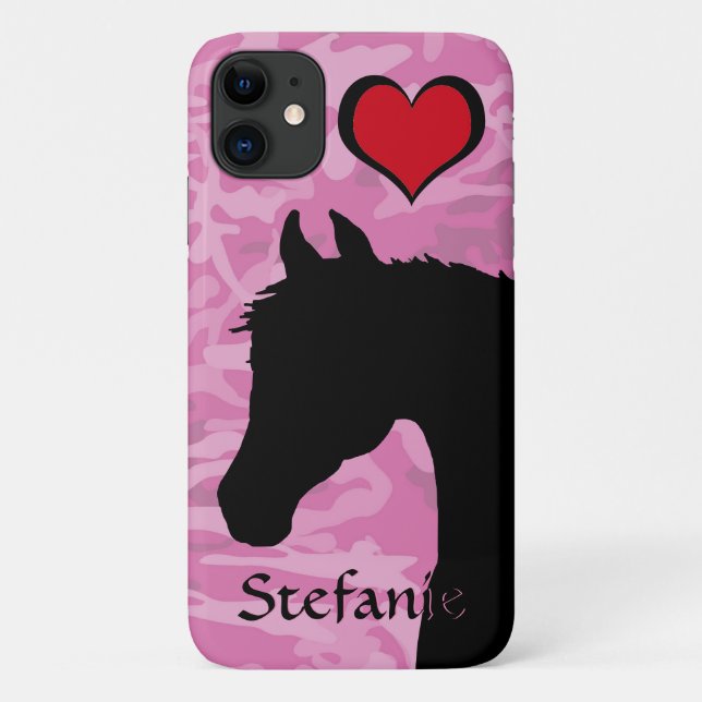 Capa Para iPhone 11 Cavalo do Coração (camo rosa) (Verso)