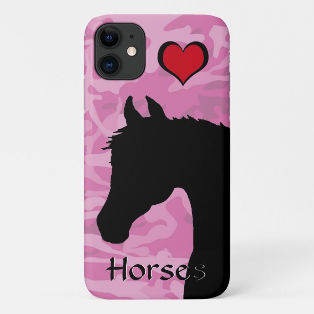 Capa Para iPhone 11 Cavalo do Coração (camo rosa) (Verso)