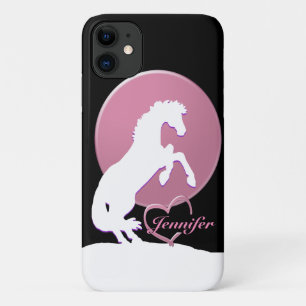 Capa Para iPhone 11 Cavalos de Coração Branco V (cor-de-rosa)