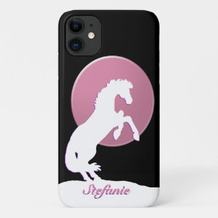 Capa Para iPhone 11 Cavalos de Coração Branco V (lua rosa)