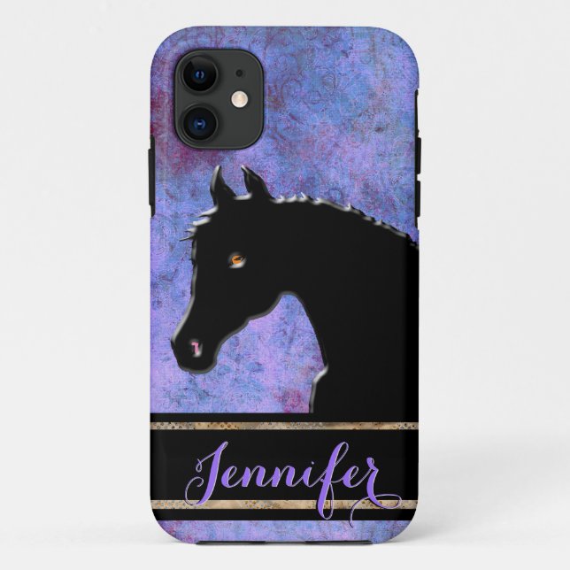 Capa Para iPhone 11 Cavalos do Coração III (roxo/azul) (Verso)