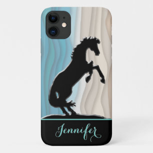 Capa Para iPhone 11 Cavalos do Coração V (ondas bege azul)
