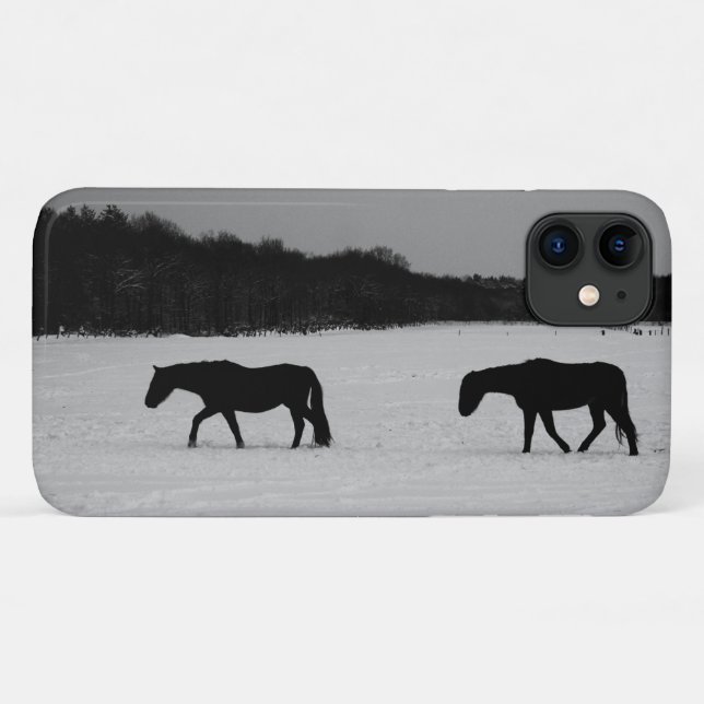 Capa Para iPhone 11 Cavalos na neve iphcna (Verso (horizontal))