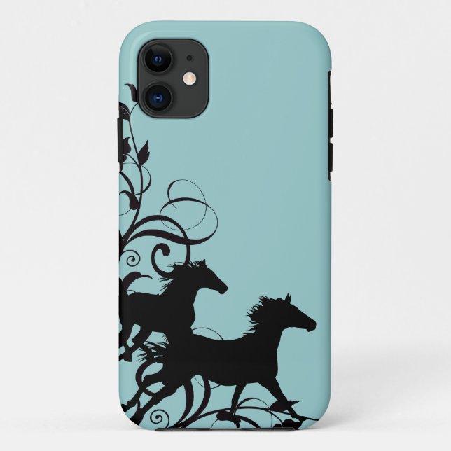 Capa Para iPhone 11 Cavalos selvagens pretos (Verso)